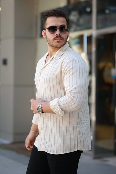 modaserdem Men's striped linen shirt