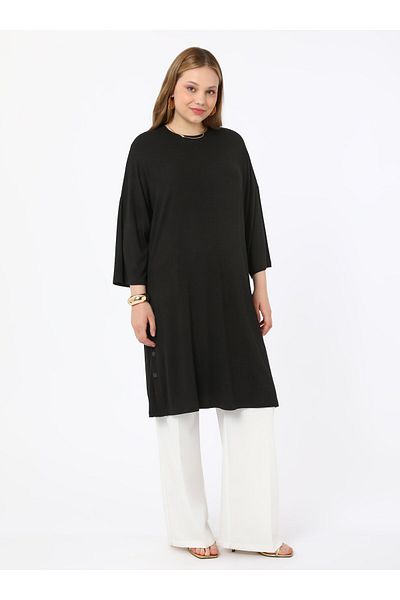 ALİA Snap Detailed Plus Size Tunic - Black - Alia