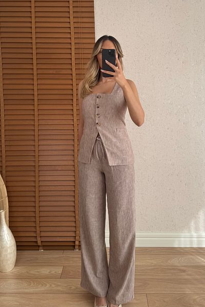 Mucios Silvia Raw Linen Vest Suit