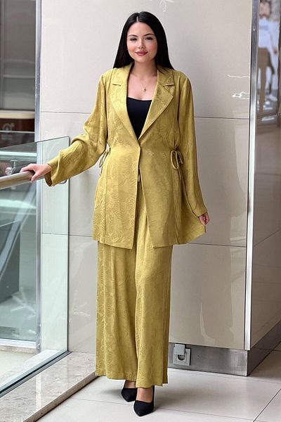 Ghisa Jacquard Patterned Waist Drawstring Jacket Trousers Set
