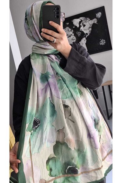AMİNENESİL Aminenesil Bamboo Kras Flower Pattern șal Smarald Bej Violet Culoare
