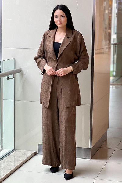 Ghisa Jacquard Patterned Waist Drawstring Jacket Trousers Set