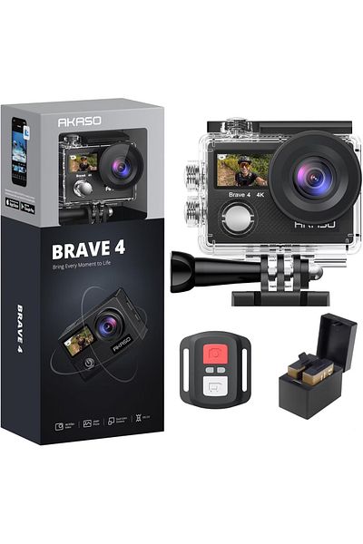 Smart Vibe AKASO® BRAVE4 UHD 4K/30FPS/20MP WiFi Sports Video Camera, Two Batteries, 5X Digital Zoom, Accessories
