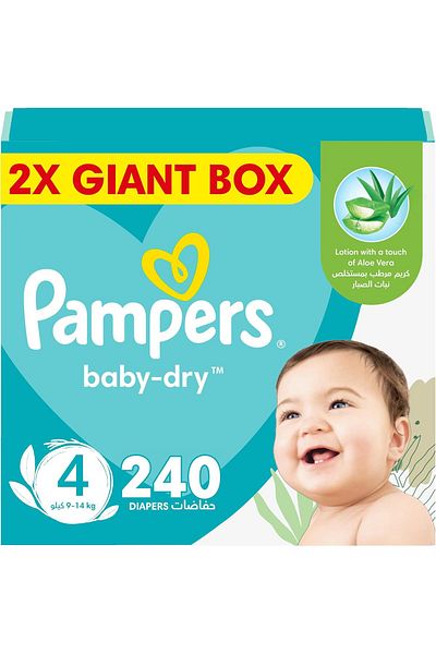 Pampers Baby Dry Taped Diapers with Aloe Vera Lotion, up to 100% Leakage Protection, Size 4, 9-14kg