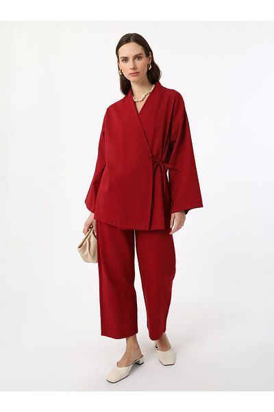 Benin Double Breasted Tie-Up 100% Cotton Kimono - Burgundy - Benin