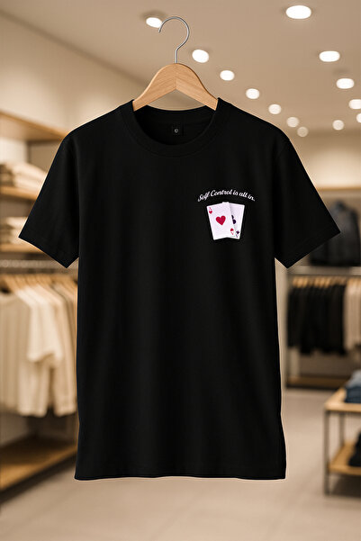 CC STORE Tricou oversize unisex 100% bumbac, cu țesătură groasă, respirabilă, Self Control Poker