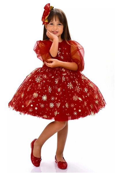 defada Red Snowflake Pattern Tutu Children's Birthday Evening Dress