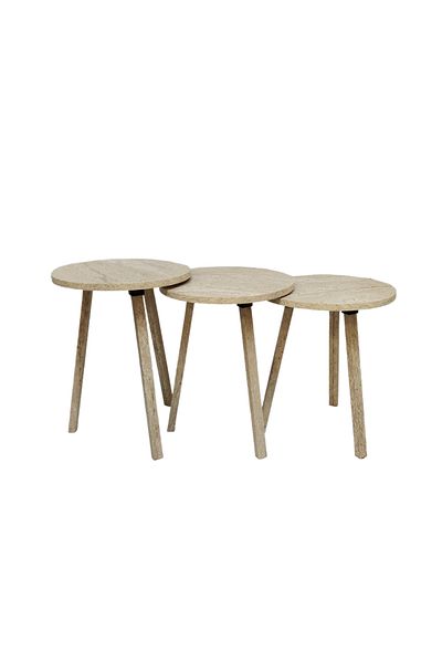 Living Set of 3 wooden side tables with a circular design - beige color