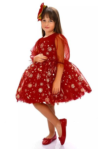 defada Red Snowflake Pattern Tutu Children's Birthday Evening Dress