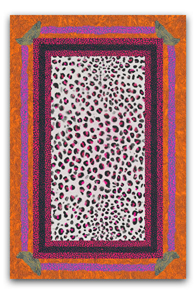 Rugs Modern Halı Nora Art Leopar Desenli Bordürlü Renkli Dokuma Taban Dekorat...