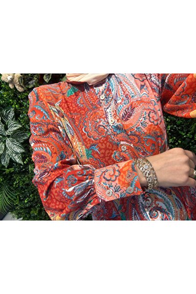 Cashmere Moda Women'S, Patterned, Long Sleeve, Buttoned, Flared, Full Length Long Dress