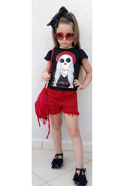 Sevil Children's Set of 3 Short Denim T-shirts and Bags New Season Girls Models