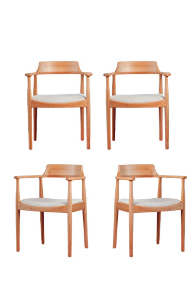 Woodenbend Eva Ahşap Modern Kolçaklı Sandalye 4 Adet – Kayın Ağacı Yemek Odası Sandalyeleri