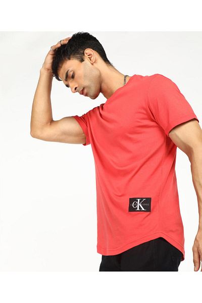 Calvin Klein Men Solid Round Neck Organic Cotton Red T-Shirt
