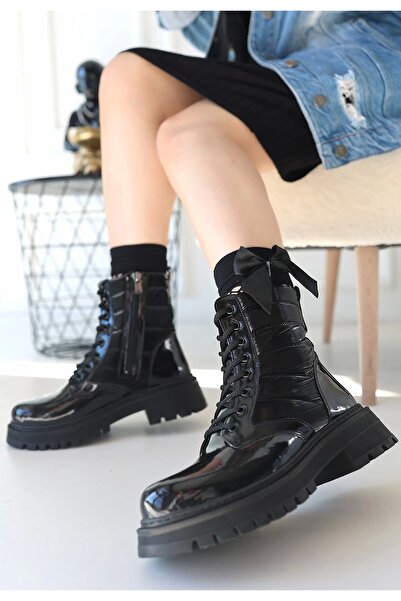 Erbilden Josse Black Patent Leather Lace up Boots