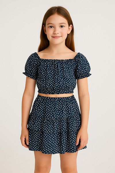 SeaBubbles Girl's skirted crop set with shorts
