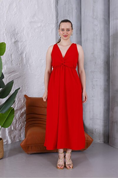 Siyezen Plus Size Back Tie Detail Elastic Waist Dress