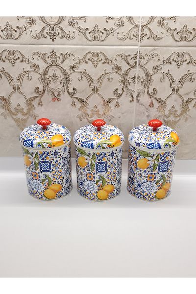 ŞAHİNSAN Lemon Patterned Checkered Spice Rack Set of 3 Checkers