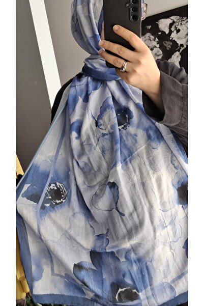 AMİNENESİL شال بنمط زهور من الخيزران، أزرق، لون إكرو