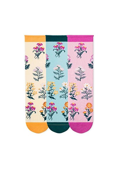 Pirin Hill Кутия с 3 чифта леки памучни чорапи с флорален мотив