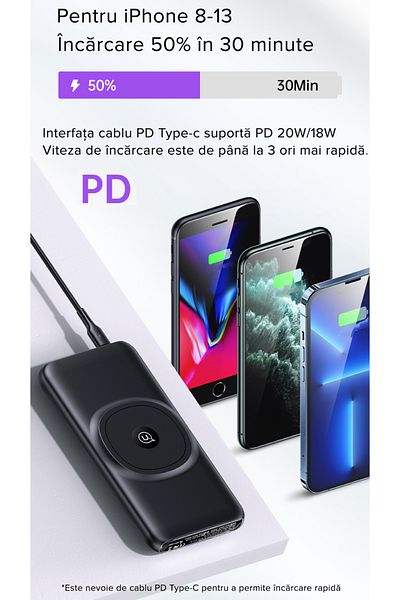 QuTek LQT Fortis external magnetic battery pack, 10,000 mAh, with QC3.0 and PD20W wireless charging