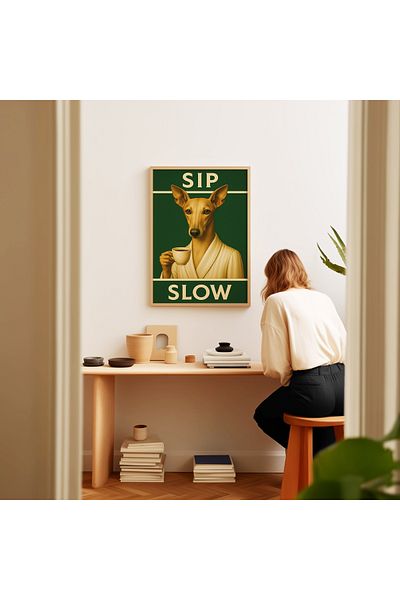 ARTHOUSECOLLECTIVE Αφίσα SIP SLOW Dog Coffee – Χιουμοριστική μοντέρνα διακόσμηση τοίχου - Αφίσα χωρίς πλαίσιο