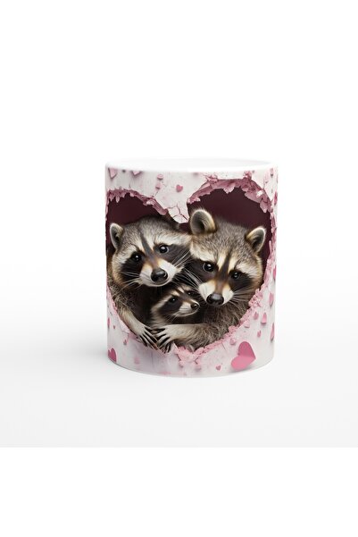 MESCHAIN كوب مطبوع عليه عائلة الراكون ينظر من نافذة القلب