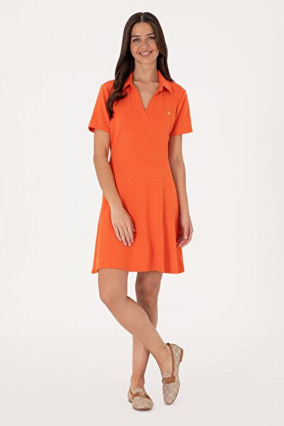 U.S. Polo Assn. Women's Pomegranate Flower Polo Neck Mini Size Knitted Dress 50299536-Vr039