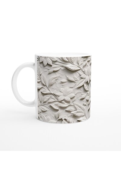 Generic Brand Cream Relief Flower Patterned Mug