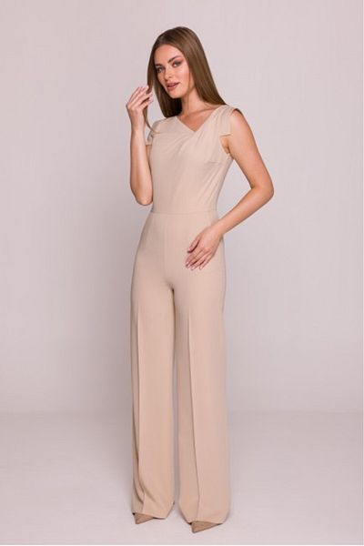 Stylove Asymmetric Neckline Jumpsuit - Beige