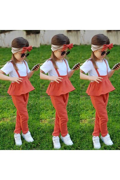Zevıl Girl's Clothing Set, Top and Bottom Set and Bandana 3-Piece Set Combination Girl's Model