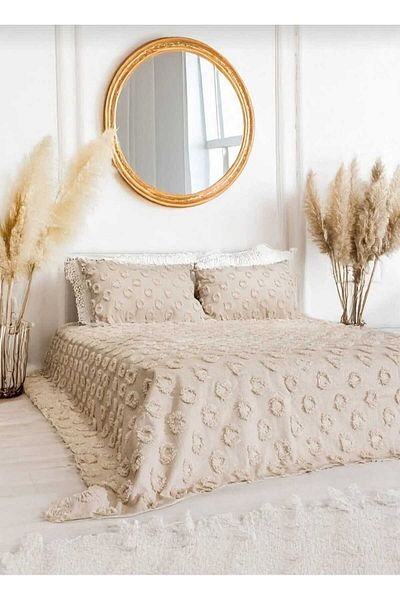 d'niss home touch of nature in your home 3 Piece Double Bedspread with Pompom Pattern