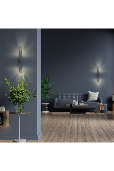 WiseHome Pilli Duvar Aplik Pilli Duvar Aplik Aydınlatma Krom Led Duvar Lambası