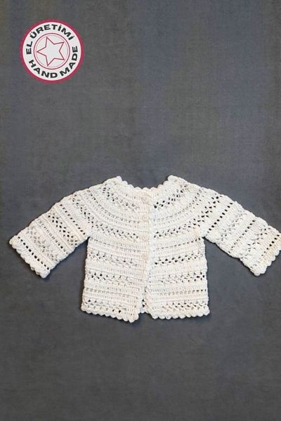 Uretti - Talia 8659 2842 Hand Knitted Cotton Thread Girl's White Cardigan - 9 / 12 Months