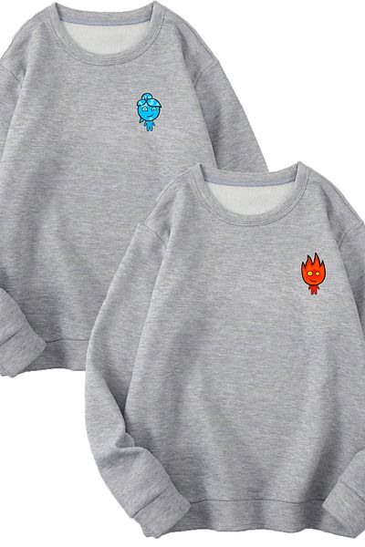 Boi Φούτερ 2 τεμαχίων Fire And Water - Φούτερ με γκρι στάμπα Oversize Crew Neck