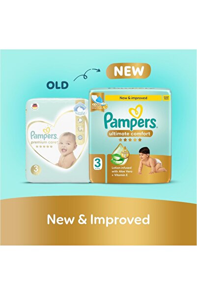 Pampers Ultimate Comfort Taped Diapers, Size 3, 6-10kg, Lotion infused with Aloe Vera and Vitamin E,