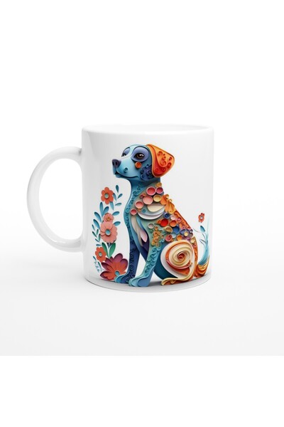 MESCHAIN Artistic Mug with Colorful Floral Elegant Dog Design