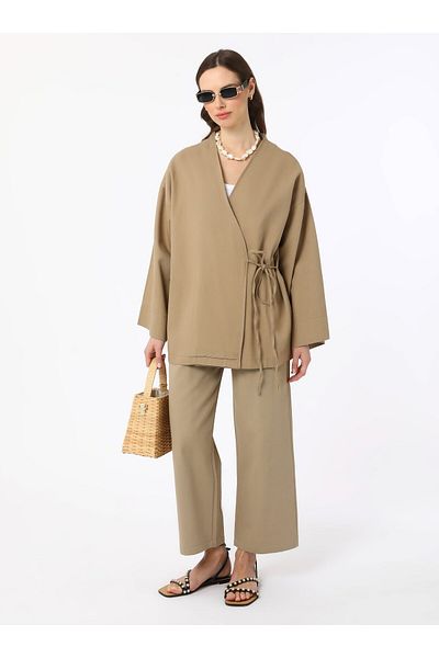 Benin Kimono din bumbac 100% cu cravată dublu - Bej- Benin