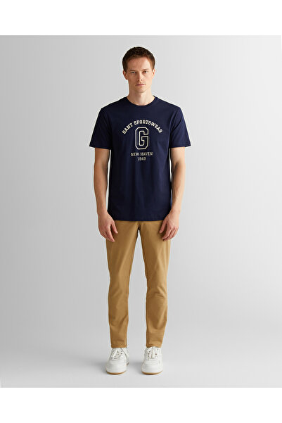 Gant Erkek Lacivert Regular Fit Bisiklet Yaka Logolu T-Shirt