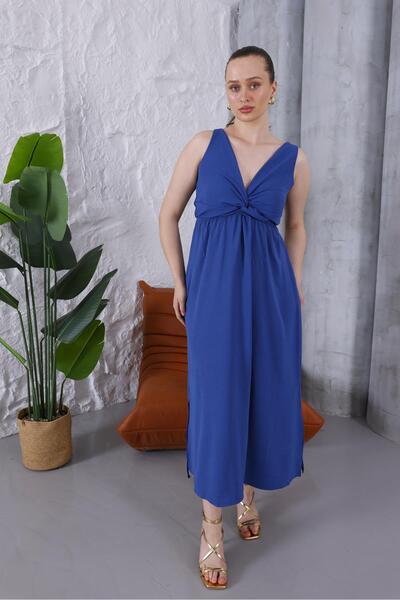 Siyezen Plus Size Back Tie Detail Elastic Waist Dress