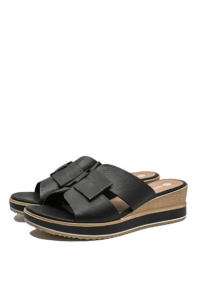 Remonte Saboți wedge Remonte cu fundiță, negri, din piele naturală REMD 6456-00
