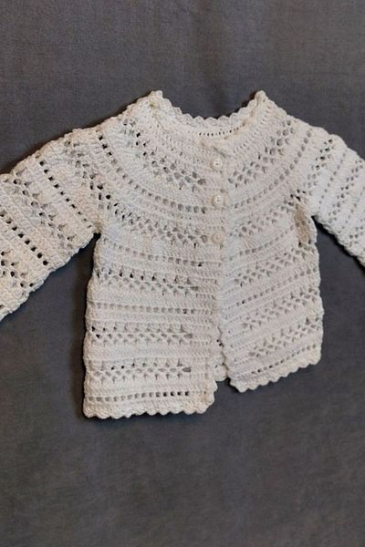 Uretti - Talia 8659 4701 Hand Knitted Cotton Thread Girl's White Cardigan - 0-6 Months