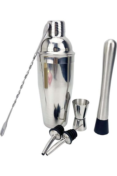 zola Complete bartender set, shaker, jigger, spoon, muddler, 2 droppers, stainless steel, silver