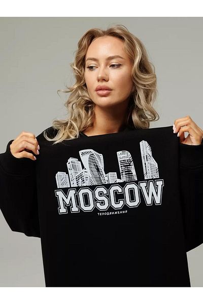 Boi Унисекс суитшърт Moscow с кръгло деколте, черен