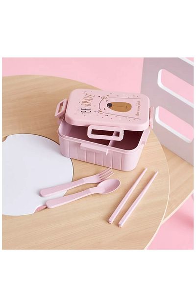 Bisbell 2-Part Partition Lunch Box with Spoon And Fork Set,BPA-Free Food Storage Container,BB2655