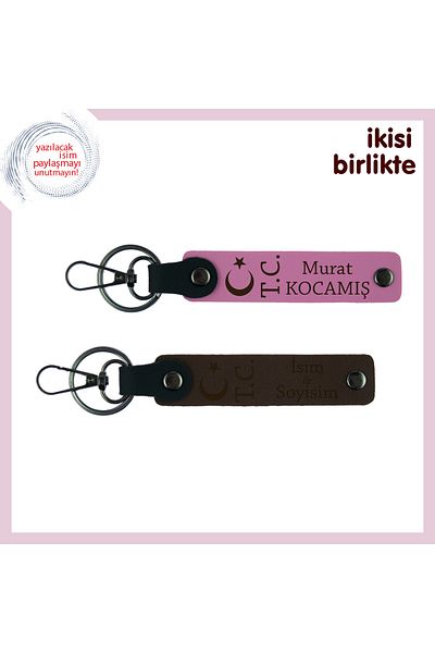 Miaju Special Moon Star Tc Themed Armağan for Lover – Name Writable Leather Keychain Set, Pink-Brown