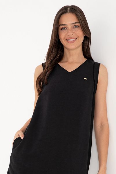U.S. Polo Assn. Women's Black Linen Blend Mini Size Woven Dress 50299168-Vr046