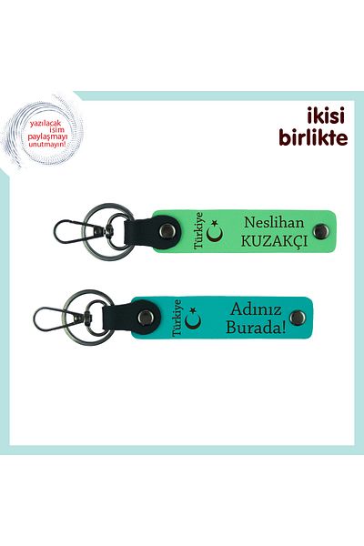 Miaju Dosta Vatan Themed Armağan – Ayyıldız and Türkiye 2-Person Personal Keychain, Pistachio Green-Turquoise