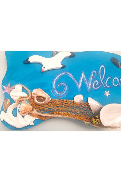 ELSA Welcome Yazılı Deniz Temalı Kapı Süsü – MDF Üzeri El Yapımı Dekor