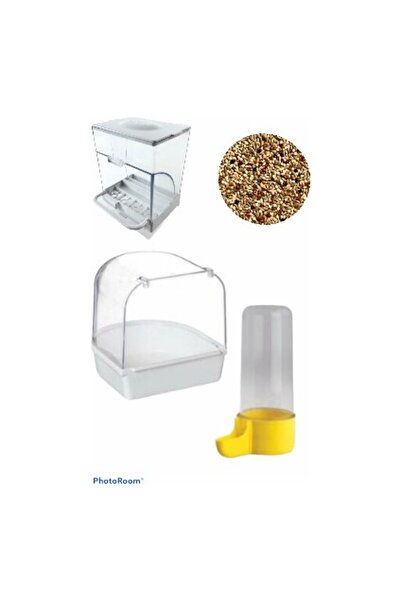 Orqinel Sepet Shop Akıllı Yemlik + Banyoluk + Gaga Suluk + 1 kg Yem Kuş Ihtiy...